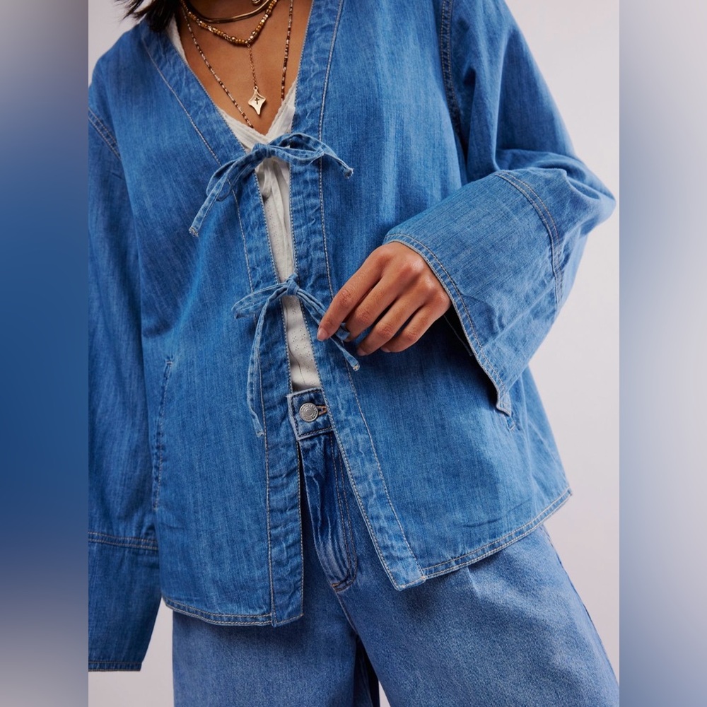 Free People Tie-Front Denim Jacket Sz S Sold Out